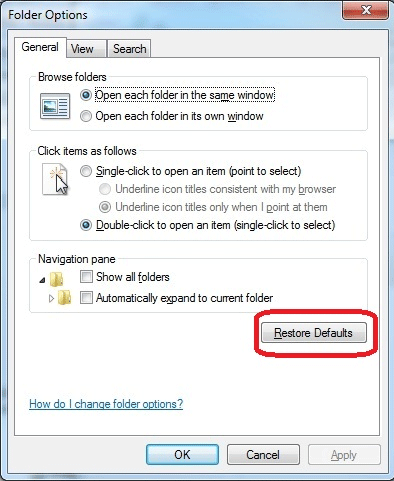 Windows 7 Control Panel, Folder Options